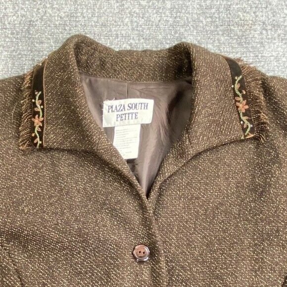 Plaza South Jacket Women 12P Brown shacket Bell sleeves‎ Embroidered details - Picture 8 of 12